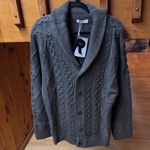 Size Large L NEW NWT long Men's Cable Knit Sweater - Gray